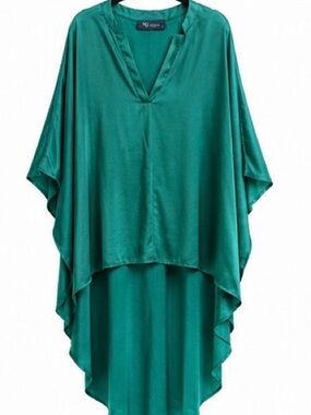 NY Collection Teal High-Low Satin Tunic